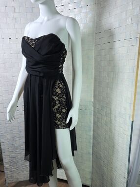 January 7 Black Strapless Chiffon Dress